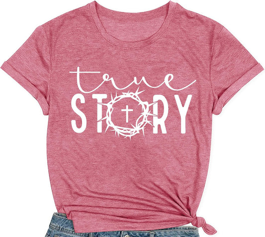 Christian Easter Shirts for Women True Story of Jesus T-Shirt Easter Day Cross Jesus Tee Tops