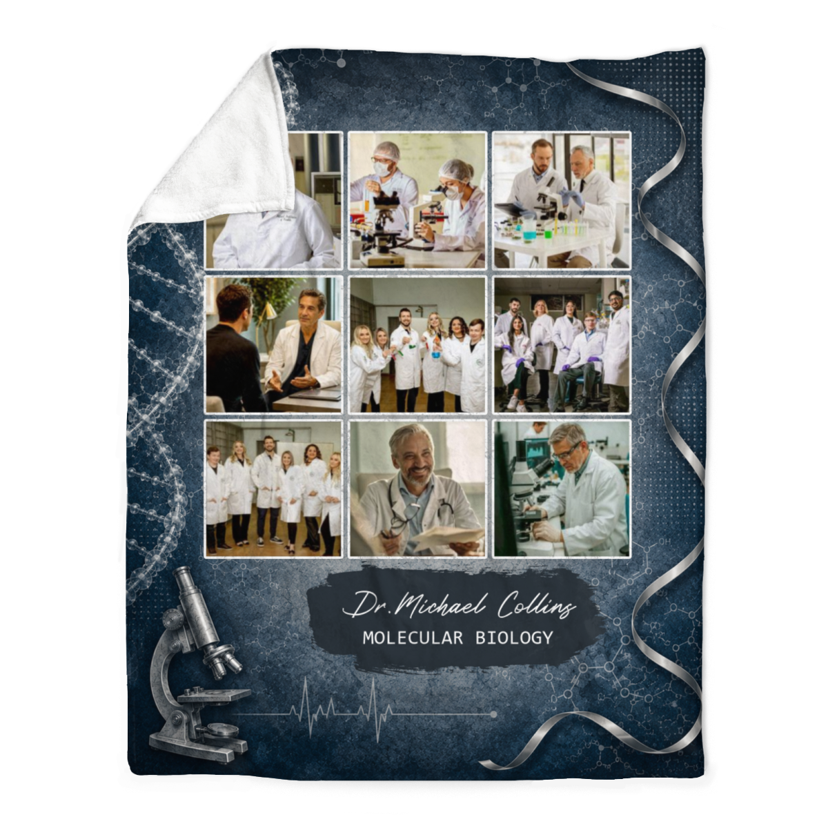Personalized Doctor DNA Blanket, Molecular Biology Gift, Custom Doctor Photo Blanket, DNA Research Gift, Biologist Gift, Laboratory Gift