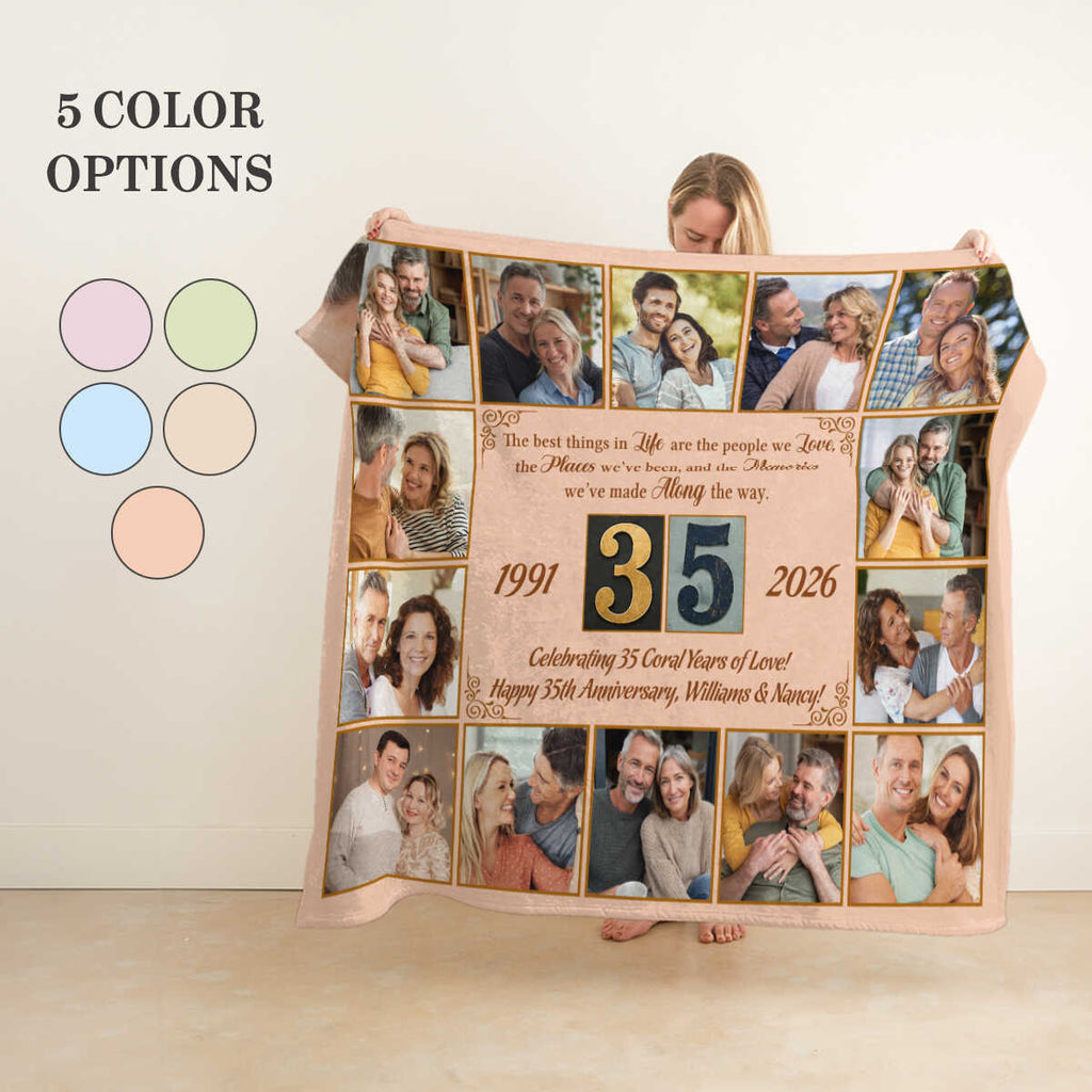 35th Anniversary Photo Blanket, Personalized Wedding Anniversary Gift for Husband, 35 Years of Marriage Couple Blanket, Custom Wedding Anniversary Keepsake