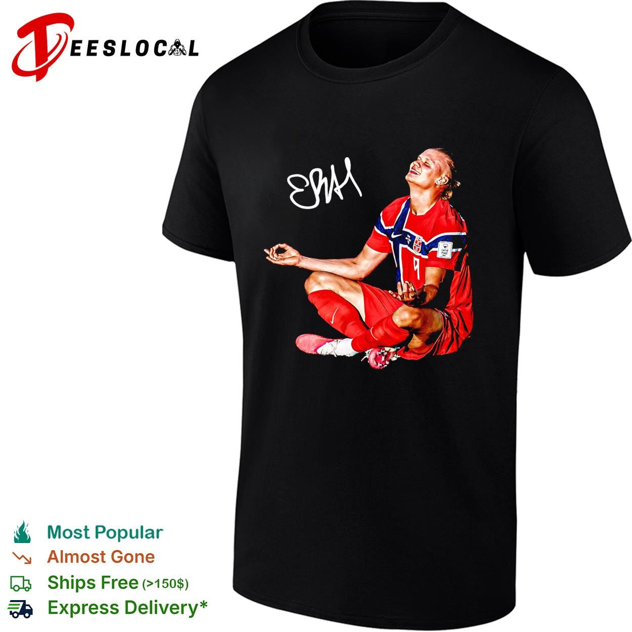 Erling Haaland Norway number 9 meditation celebration signature poster shirt