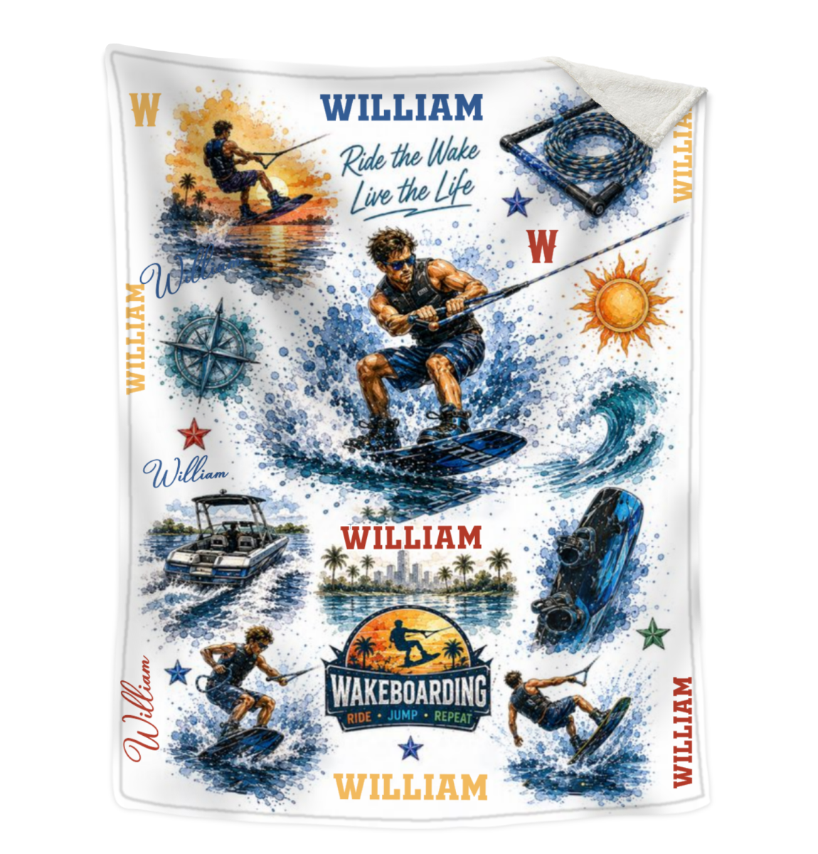 Personalized Wakeboarding Blanket, Custom Name Wakeboard Throw Blanket, Wakeboarding Gift for Boys, Men, Kids, Wakeboard Lover Gift