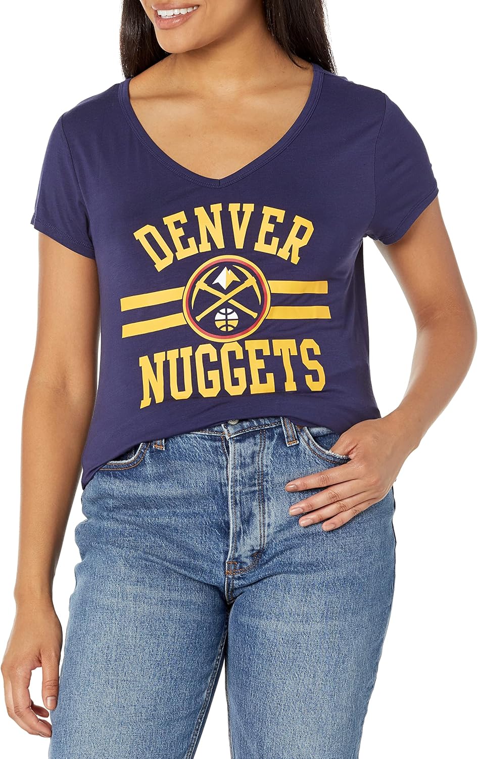 Ultra Game Women's NBA Official V-Neck Rhinestone Short Sleeve Tee Shirt