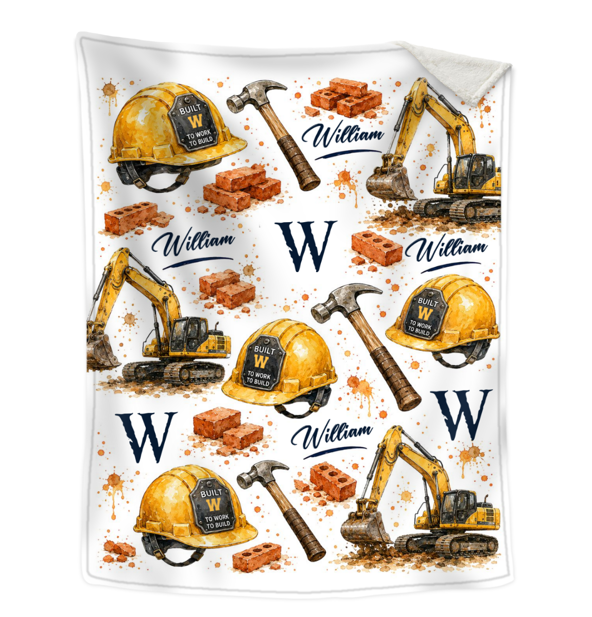 Personalized Construction Worker Blanket, Custom Name Construction Gift, Heavy Equipment Throw, Excavator Blanket, Builder Gift for Men