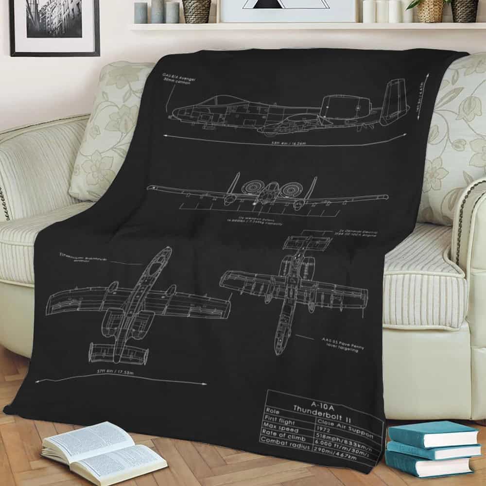 A 10 Thunderbolt Blueprint Fleece Throw Blanket