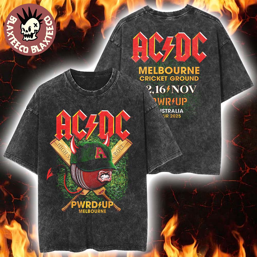 ACDC Melbourne PWR Up Tour 2025 Tee At Cricket Ground On November 12 And 16 2025 PWR Up Australia Retro Washed T-Shirt
