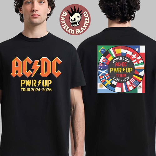 ACDC PWR Up World Tour Merch 2024-2026 Nation Flags Two Sided T-Shirt