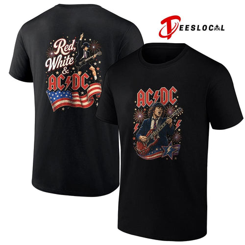 ACDC red white USA flag graphic shirt