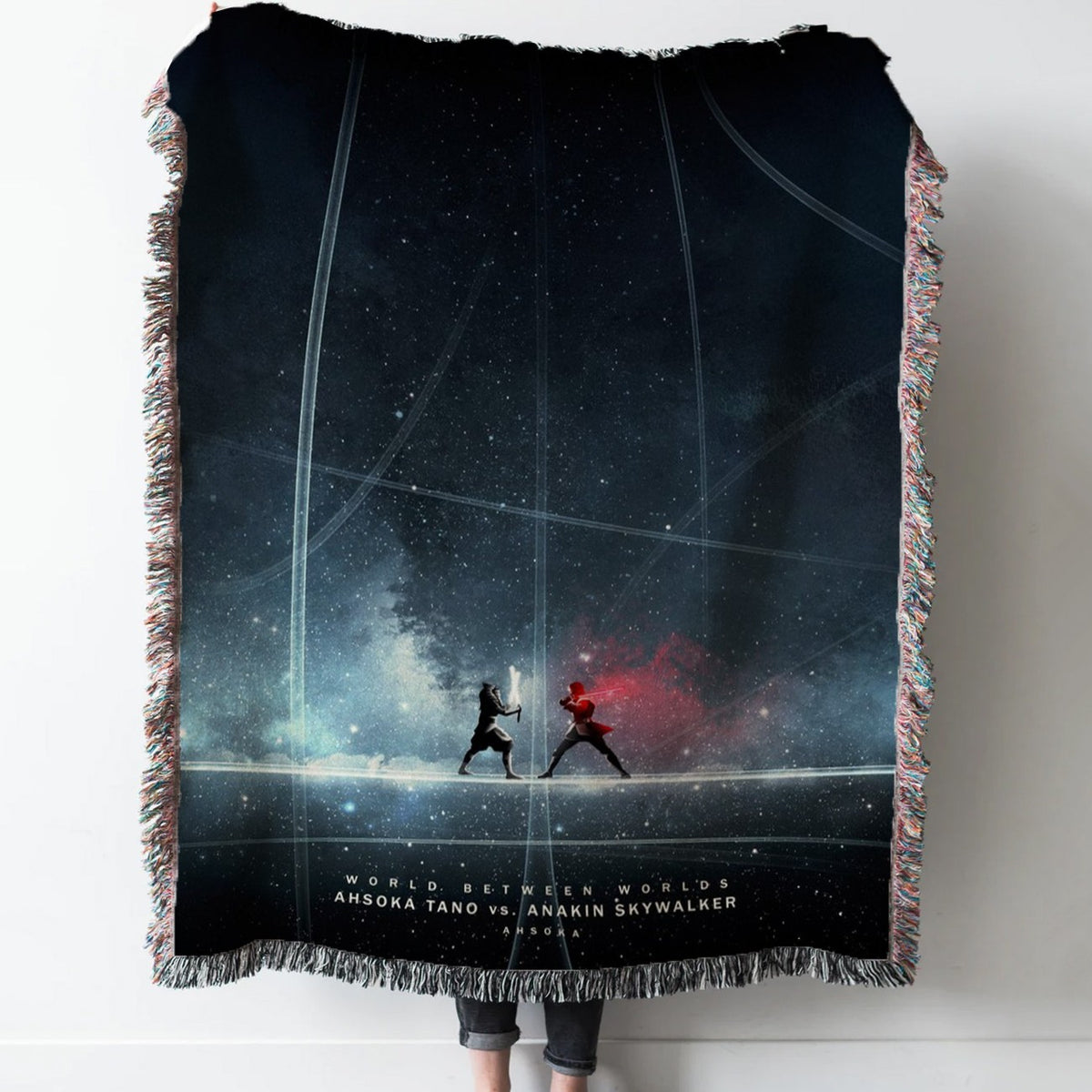 Ahsoka vs. Anakin Woven Tapestry Throw Blanket with Fringe