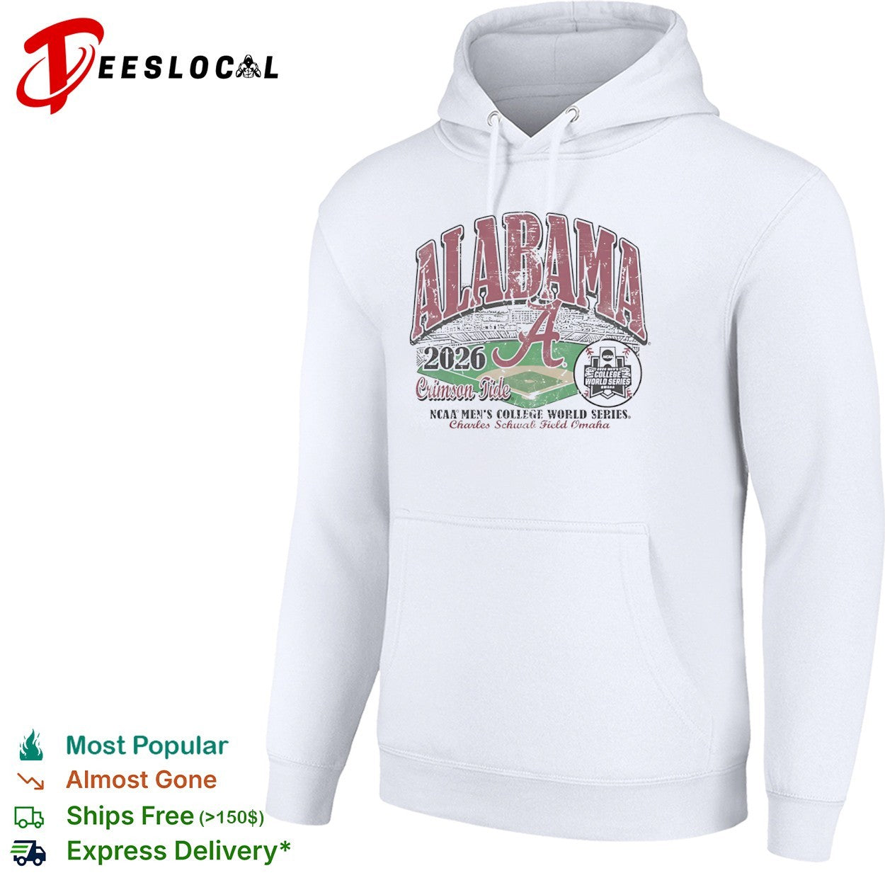 Alabama Crimson Tide Mens College World Series 2026 Charles Schwab Field Omaha stadium shirt