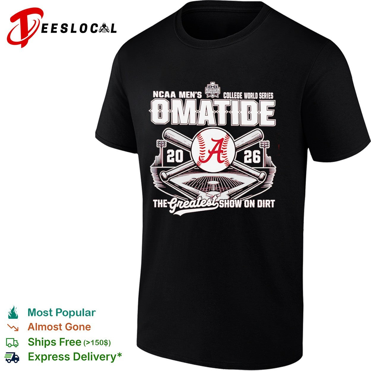 Alabama Crimson Tide NCAA College World Series OMATIDE The Greatest Show on Dirt shirt