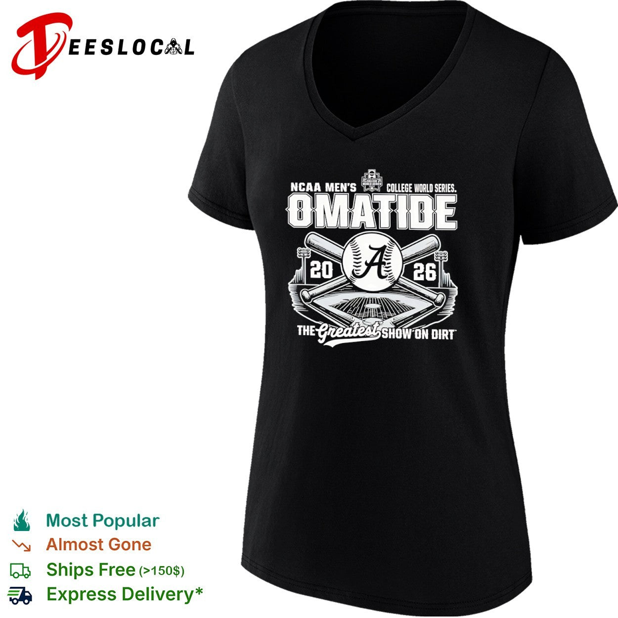 Alabama Crimson Tide OMATIDE NCAA College World Series 20 26 the greatest show on dirt shirt