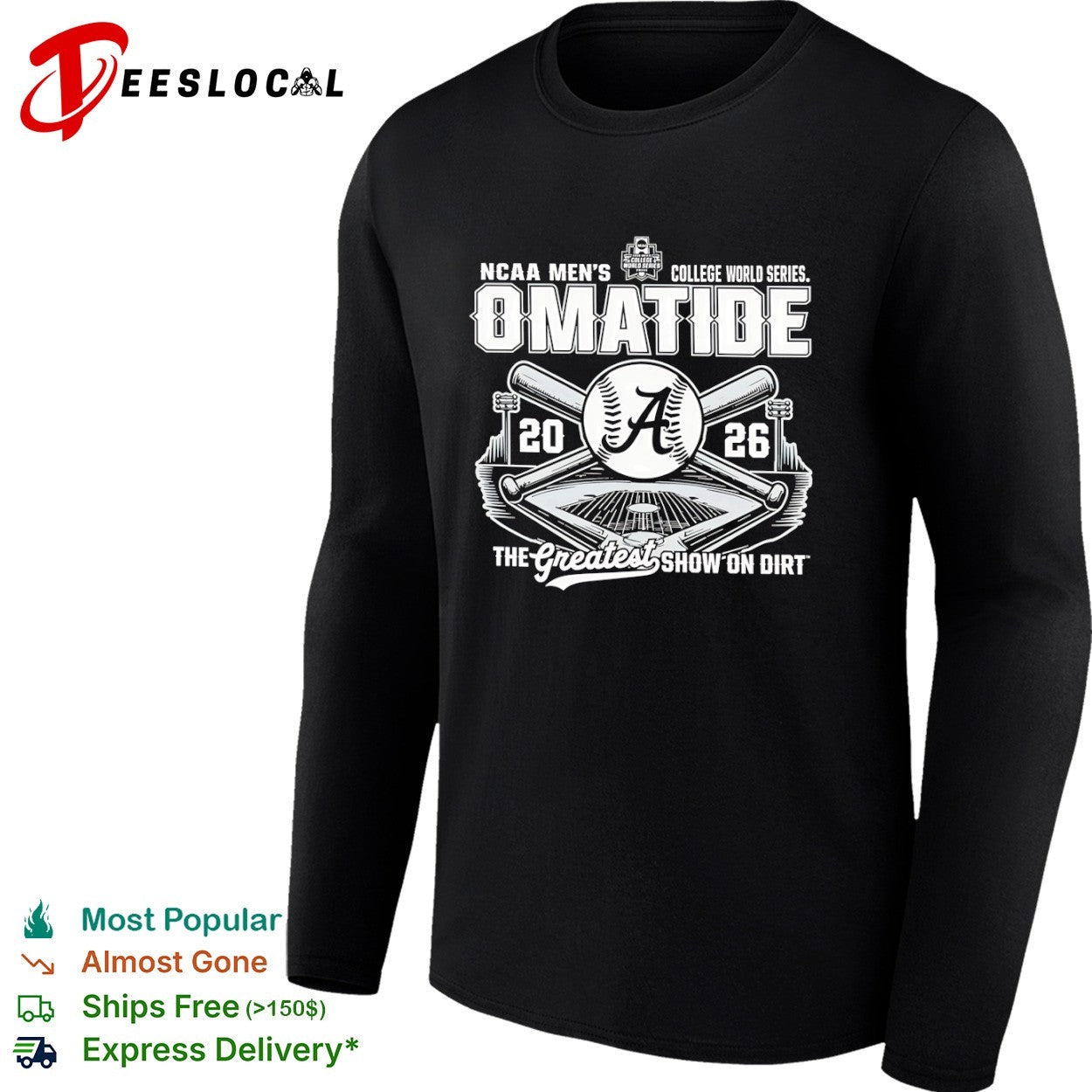 Alabama Crimson Tide OMATIDE NCAA College World Series 20 26 the greatest show on dirt shirt