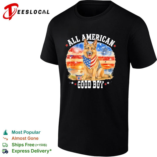 All American Good Boy German Shepherd Fireworks Stars and Stripes Patriotic shirt