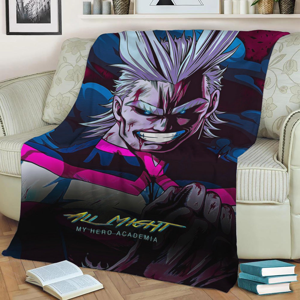 All Might Cyberpunk Art St Fleece Throw Blanket
