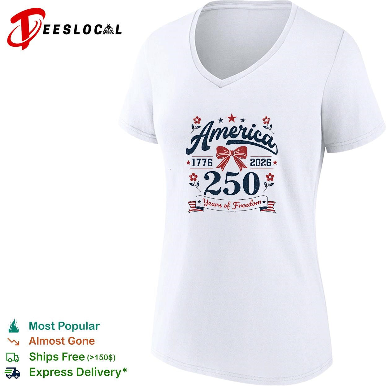 America 250 years of freedom 1776 2026 bow ribbon vintage graphic shirt