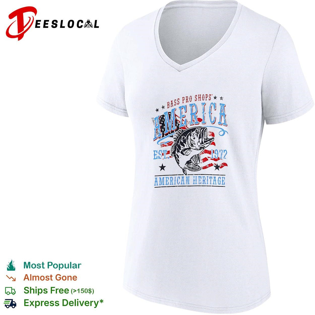 America Est 1972 heritage outdoor fishing bass patriotic graphic shirt