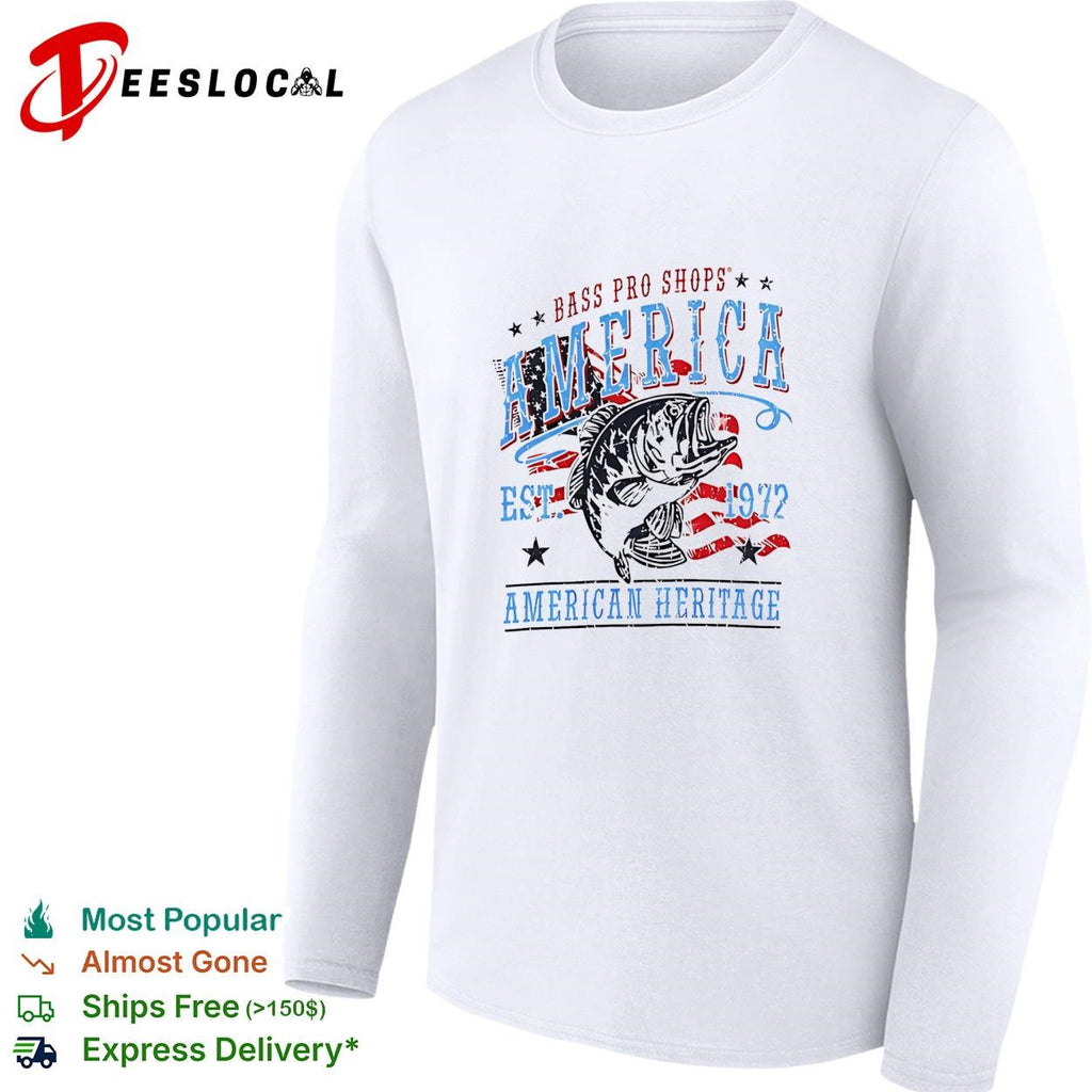 America Est 1972 heritage outdoor fishing bass patriotic graphic shirt