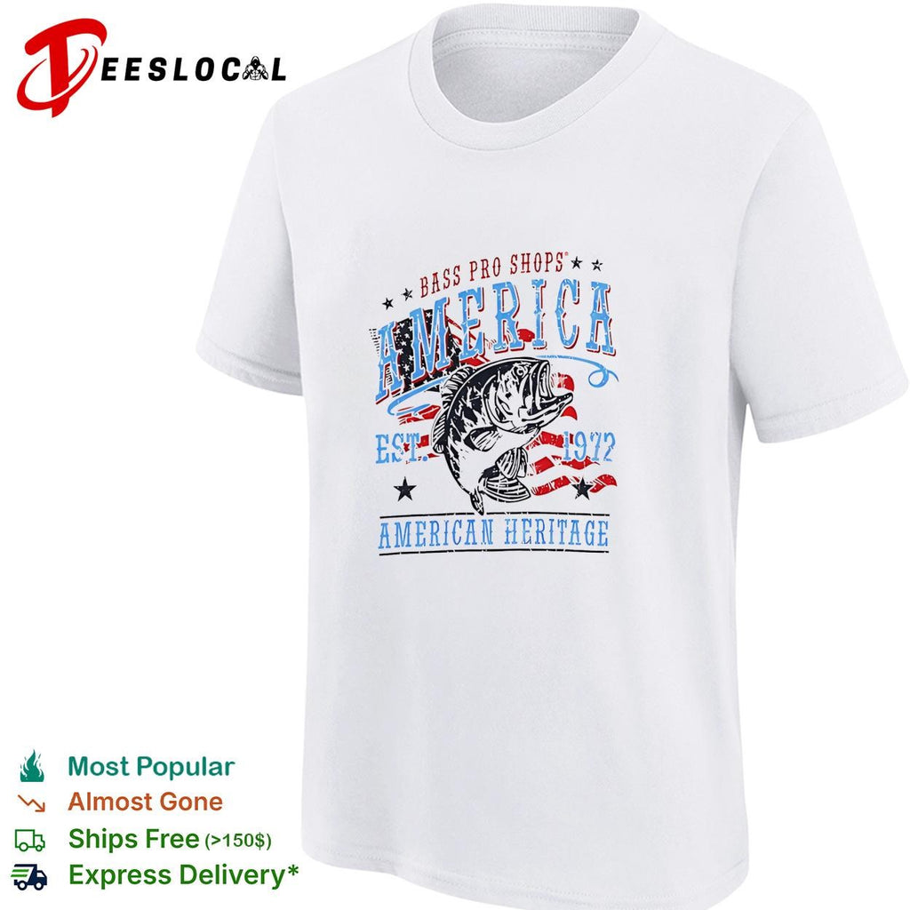 America Est 1972 heritage outdoor fishing bass patriotic graphic shirt
