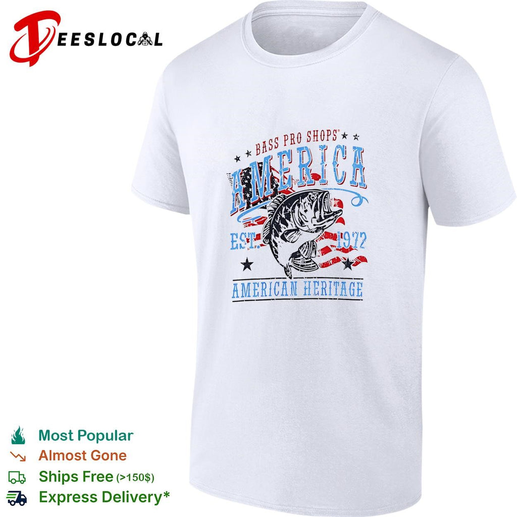 America Est 1972 heritage outdoor fishing bass patriotic graphic shirt