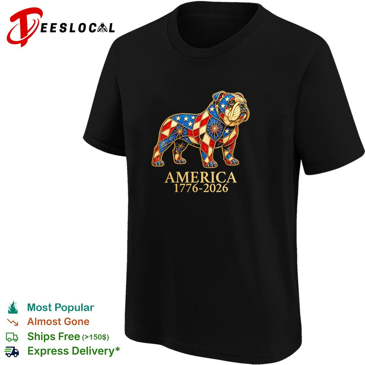 American Bulldog Patriotic Stained Glass Art America 1776 2026 shirt