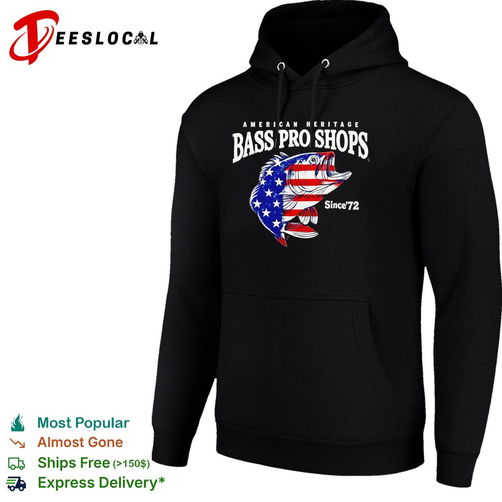 American Heritage Bass Pro Shops Since 72 patriotic fish design fishing lover shirt