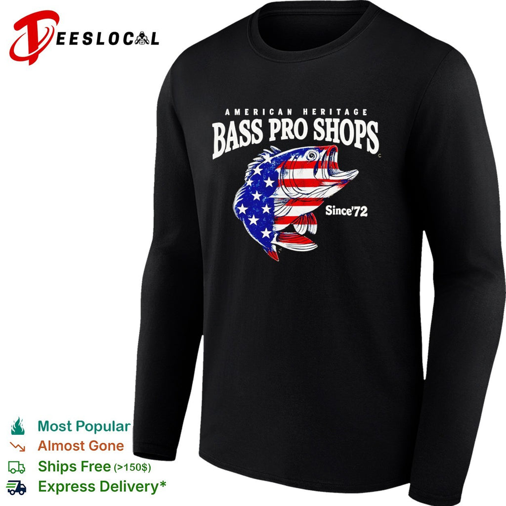 American Heritage Bass Pro Shops Since 72 patriotic fish design fishing lover shirt