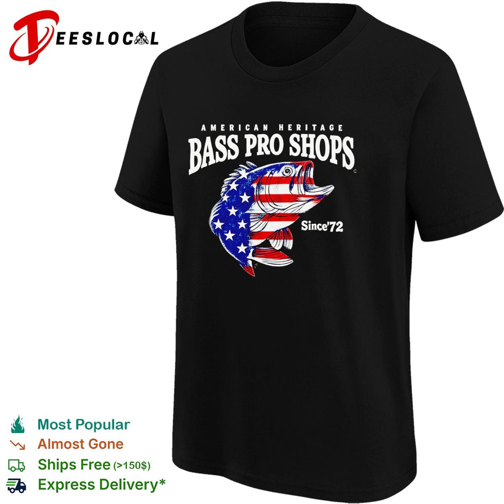 American Heritage Bass Pro Shops Since 72 patriotic fish design fishing lover shirt