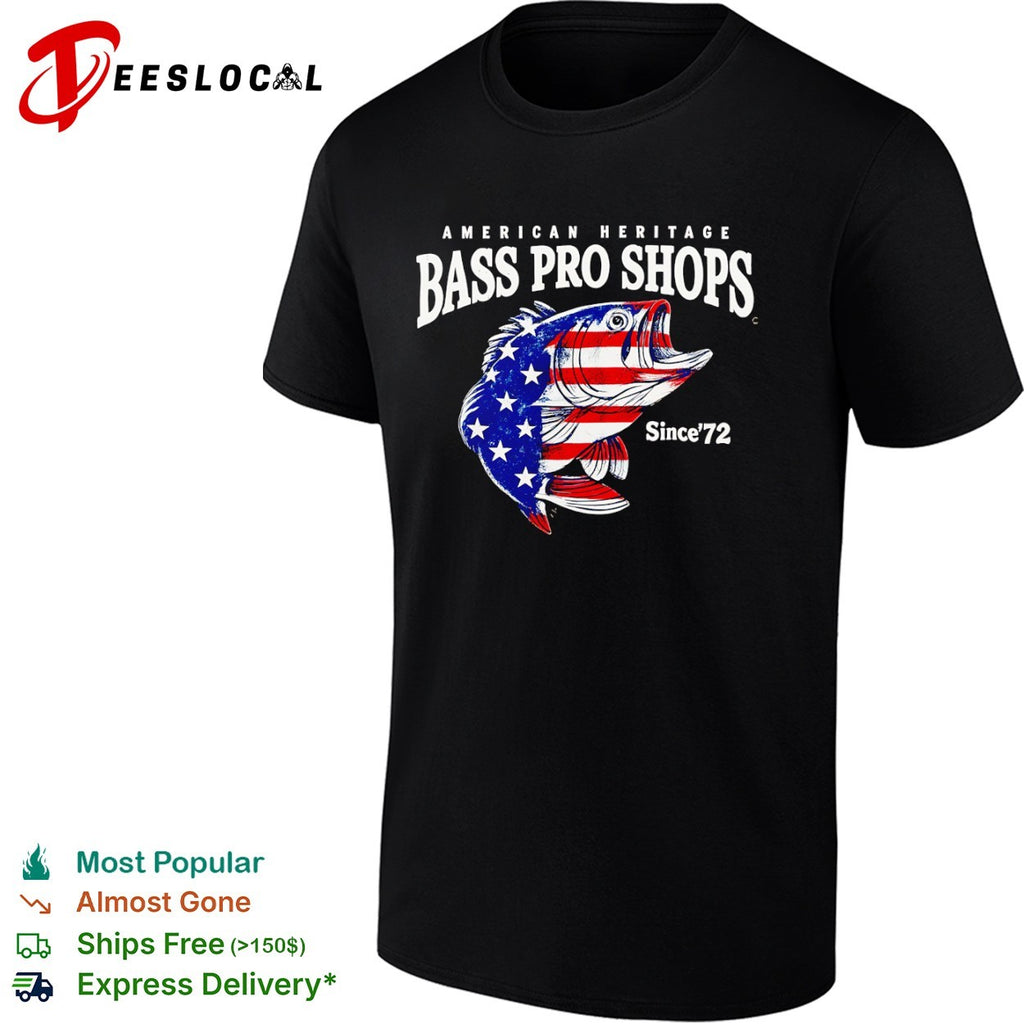 American Heritage Bass Pro Shops Since 72 patriotic fish design fishing lover shirt
