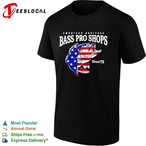 American Heritage Bass Pro Shops Since 72 patriotic fish design fishing lover shirt
