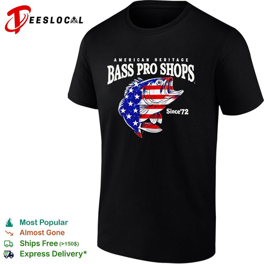 American Heritage Bass Pro Shops Since 72 patriotic fish design fishing lover shirt