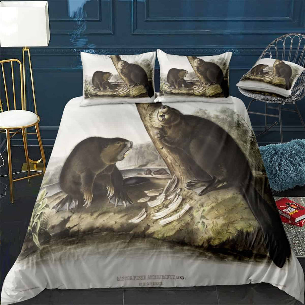 American Beaver Castor Fib Bedding Set (Duvet Cover & Pillow Shams)