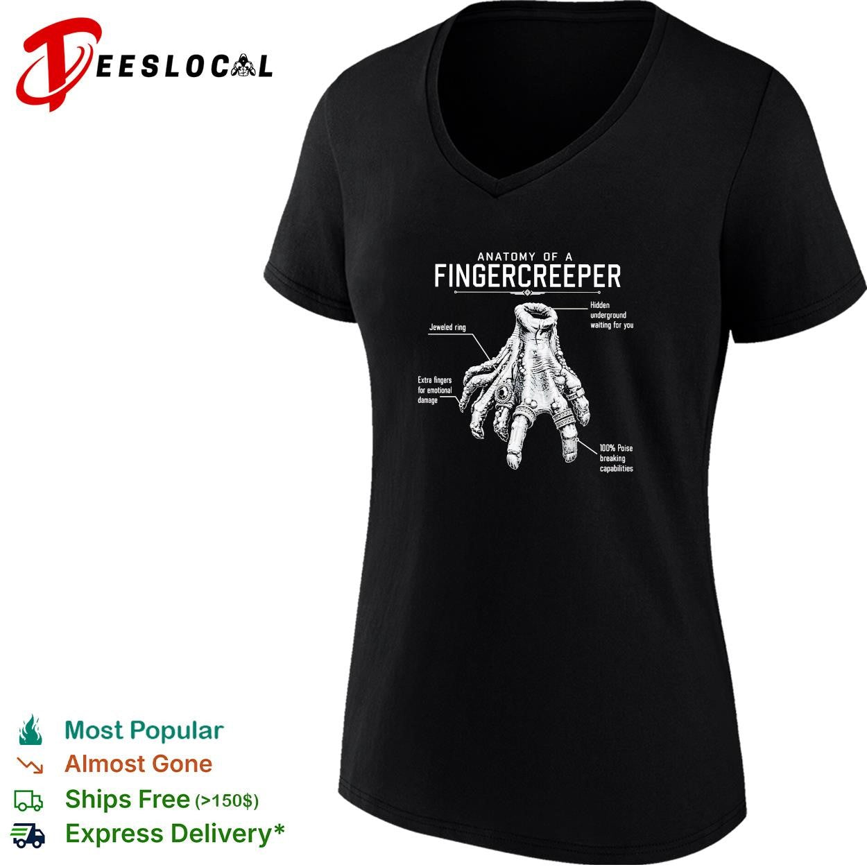 Anatomy of a fingercreeper monster hand labeled diagram fantasy shirt