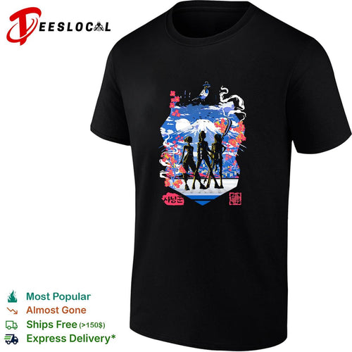 Anime squad silhouette Mount Fuji cherry blossom moonlight graphic shirt