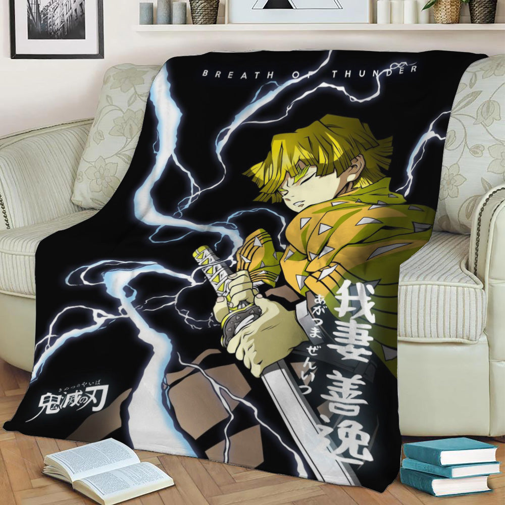 Anime Demon Zenitsu Sword Fleece Throw Blanket