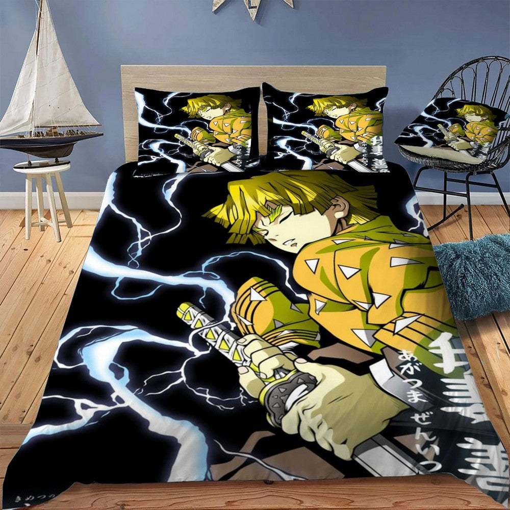 Anime Demon Zenitsu Sword Bedding Set (Duvet Cover & Pillow Shams)