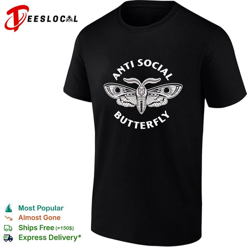 Anti social butterfly moth illustration badge shirt