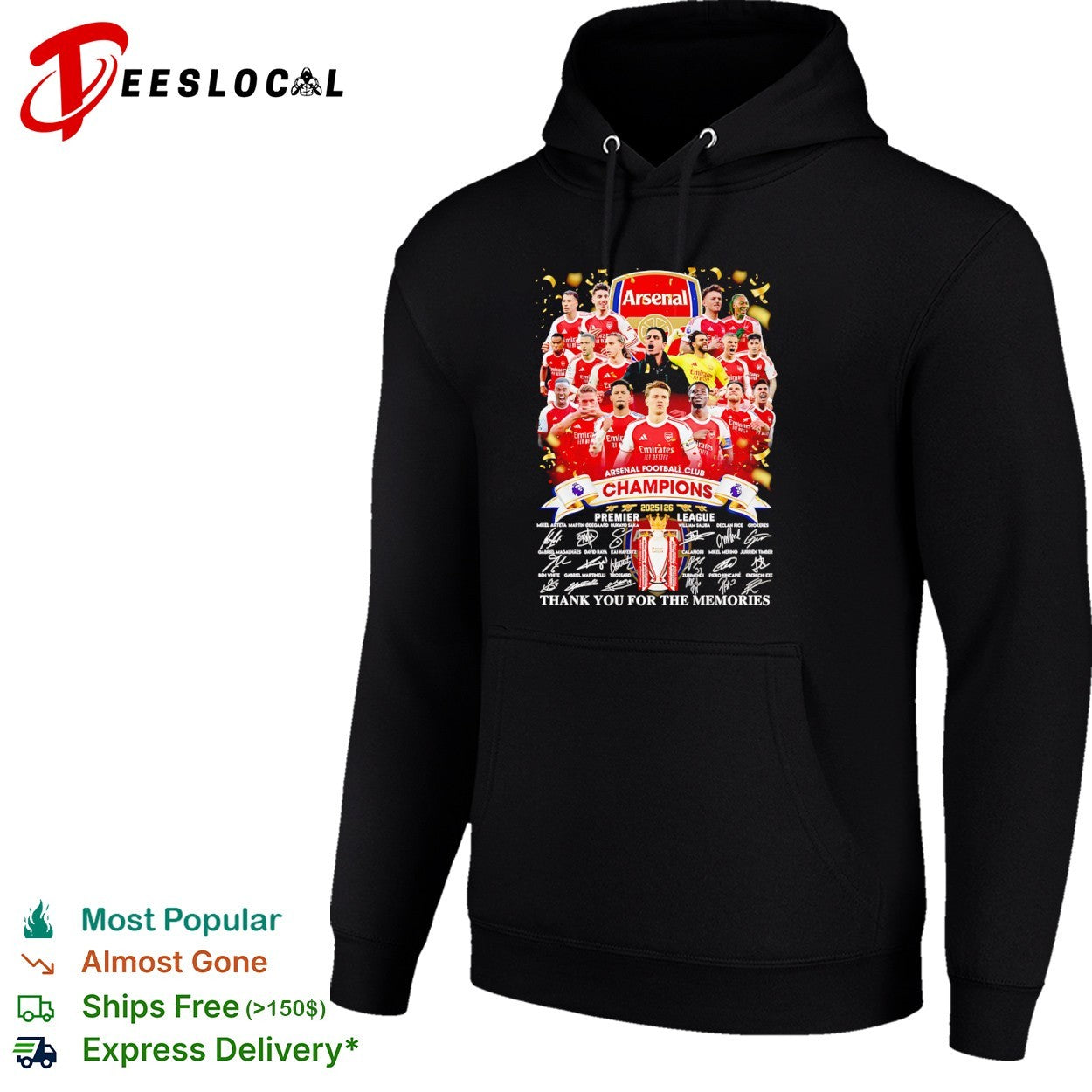 Arsenal FC 2025 26 Champions Mikel Arteta Martin Odegaard Bukayo Saka team shirt