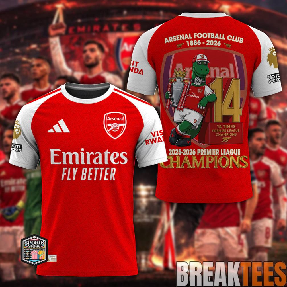 Arsenal Gunnersaurus Rex Mascot 2026 EPL Champions Special Jersey