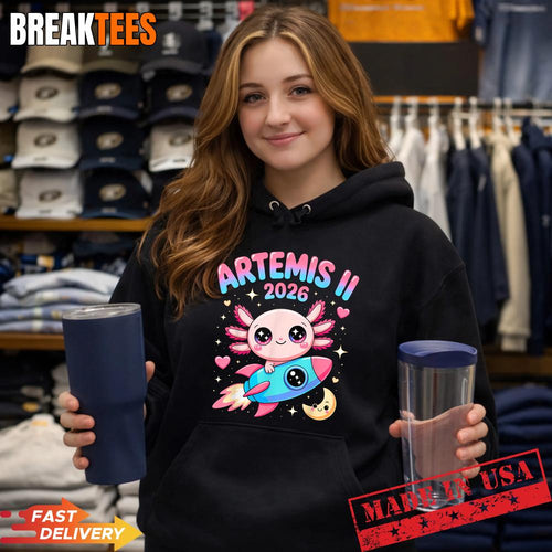 Artemis II 2026 Cute Axolotl Launch Back to The Moon Shirt