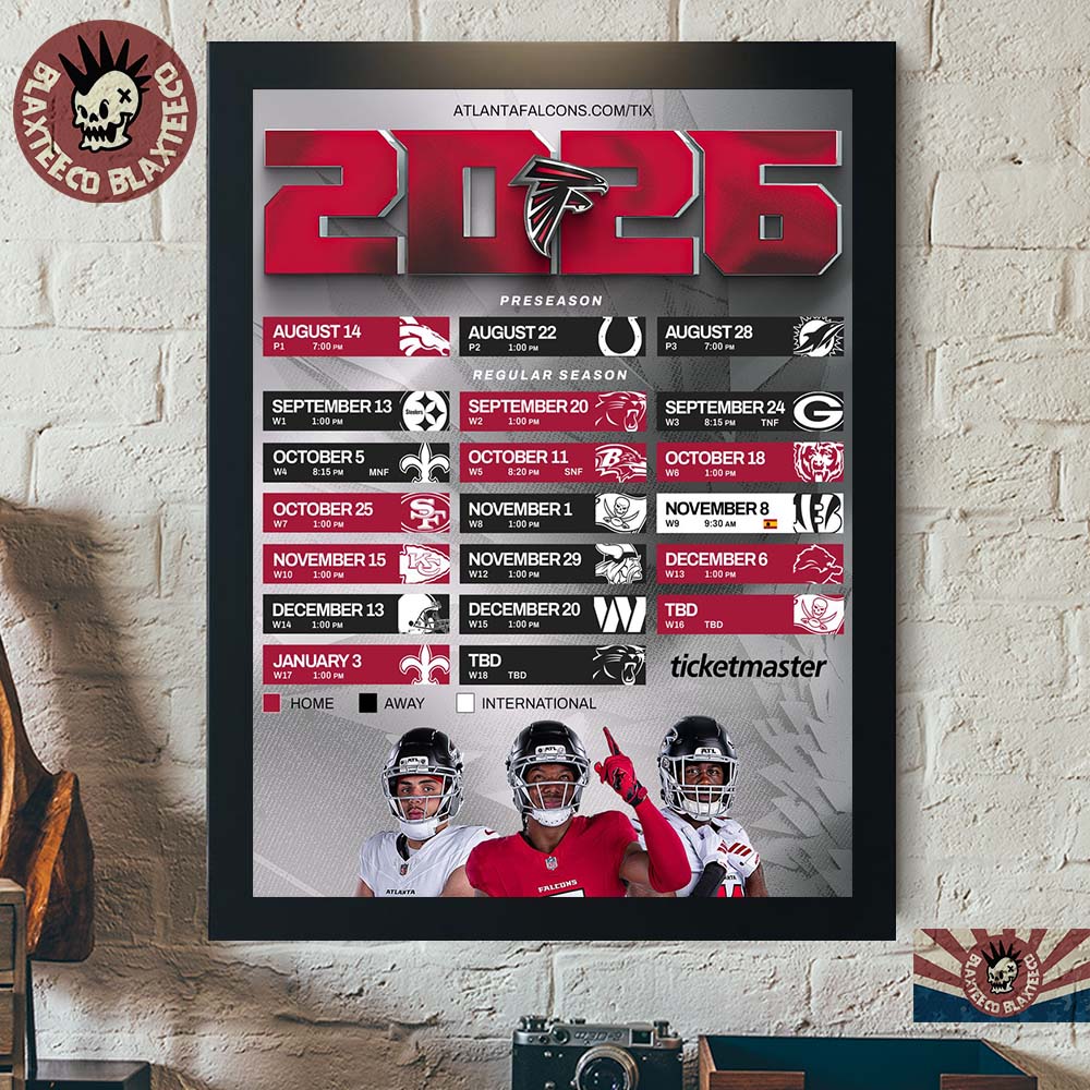 Atlanta Falcons NFL 2026 Schedule All Kickoffs Home Decor Poster Canvas