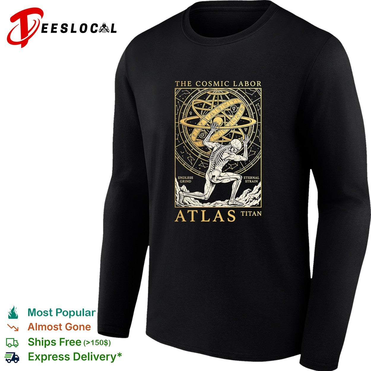Atlas titan cosmic labor armillary sphere skeleton astronomy shirt
