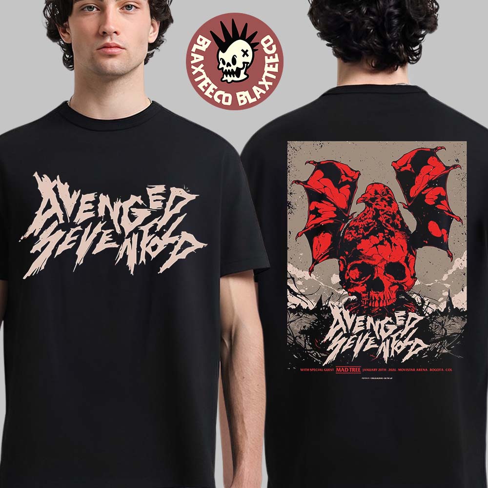 Avenged Sevenfold Bogota Colombia 2026 Venue Poster At Movistar Arena On January 20 2026 Two Sided T-Shirt