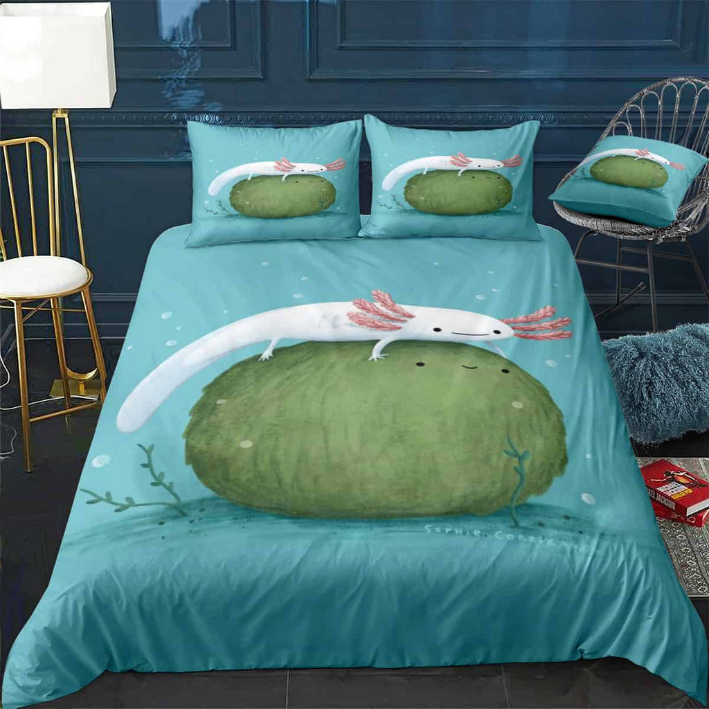 Axolotl on a Mossball Bedding Set (Duvet Cover & Pillow Shams)