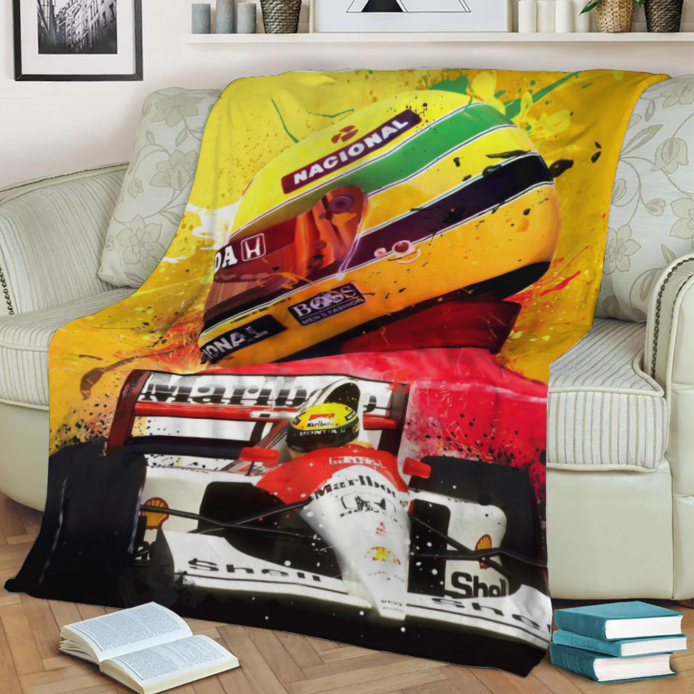 Ayrton Senna Legend F1 Fleece Throw Blanket