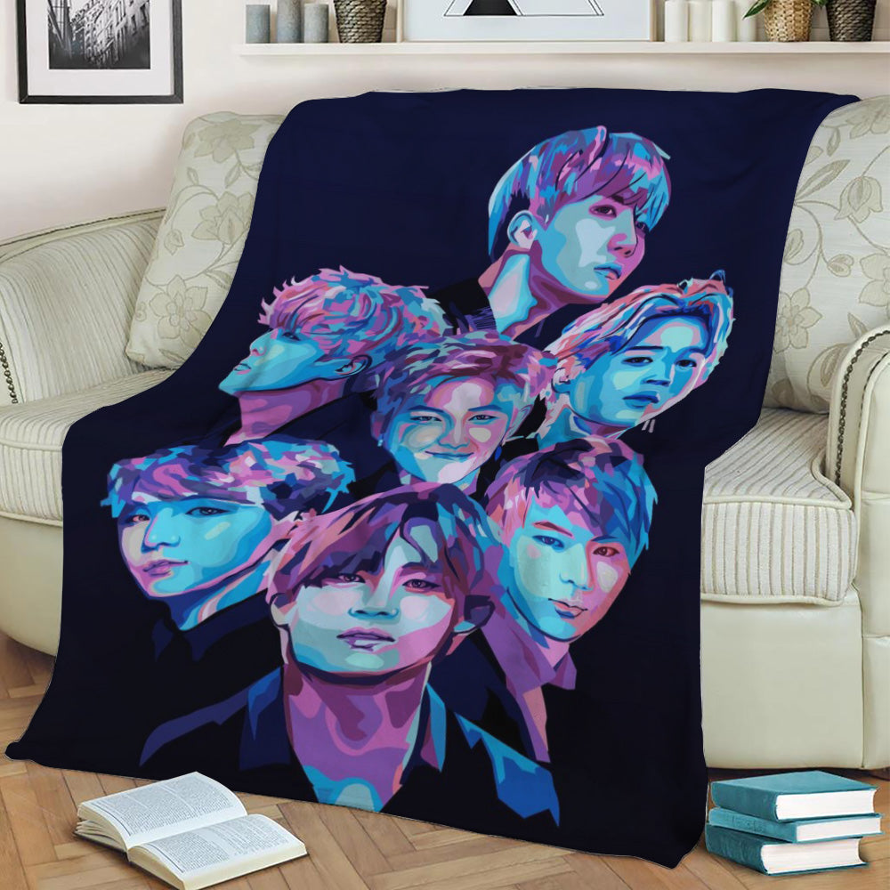 BTS POP ART POTRAIT Fleece Throw Blanket