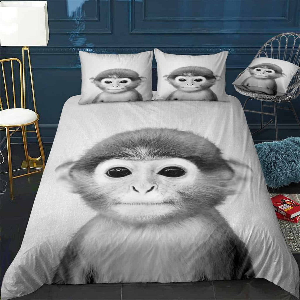 Baby Monkey BW Bedding Set (Duvet Cover & Pillow Shams)