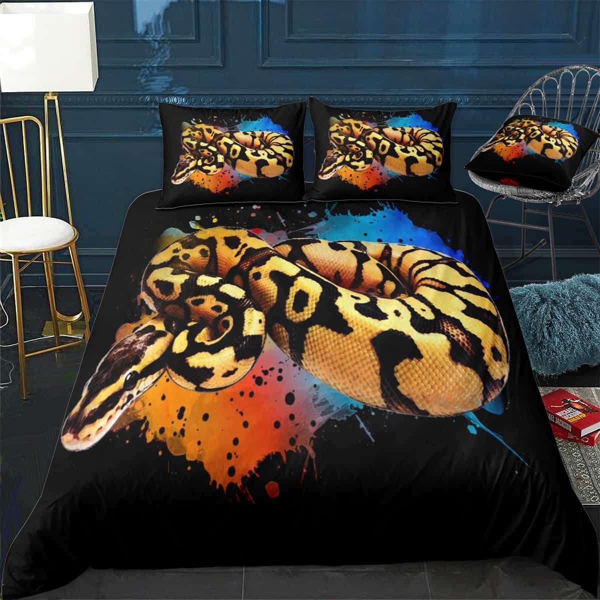 Ball Python Watercolor Bedding Set (Duvet Cover & Pillow Shams)