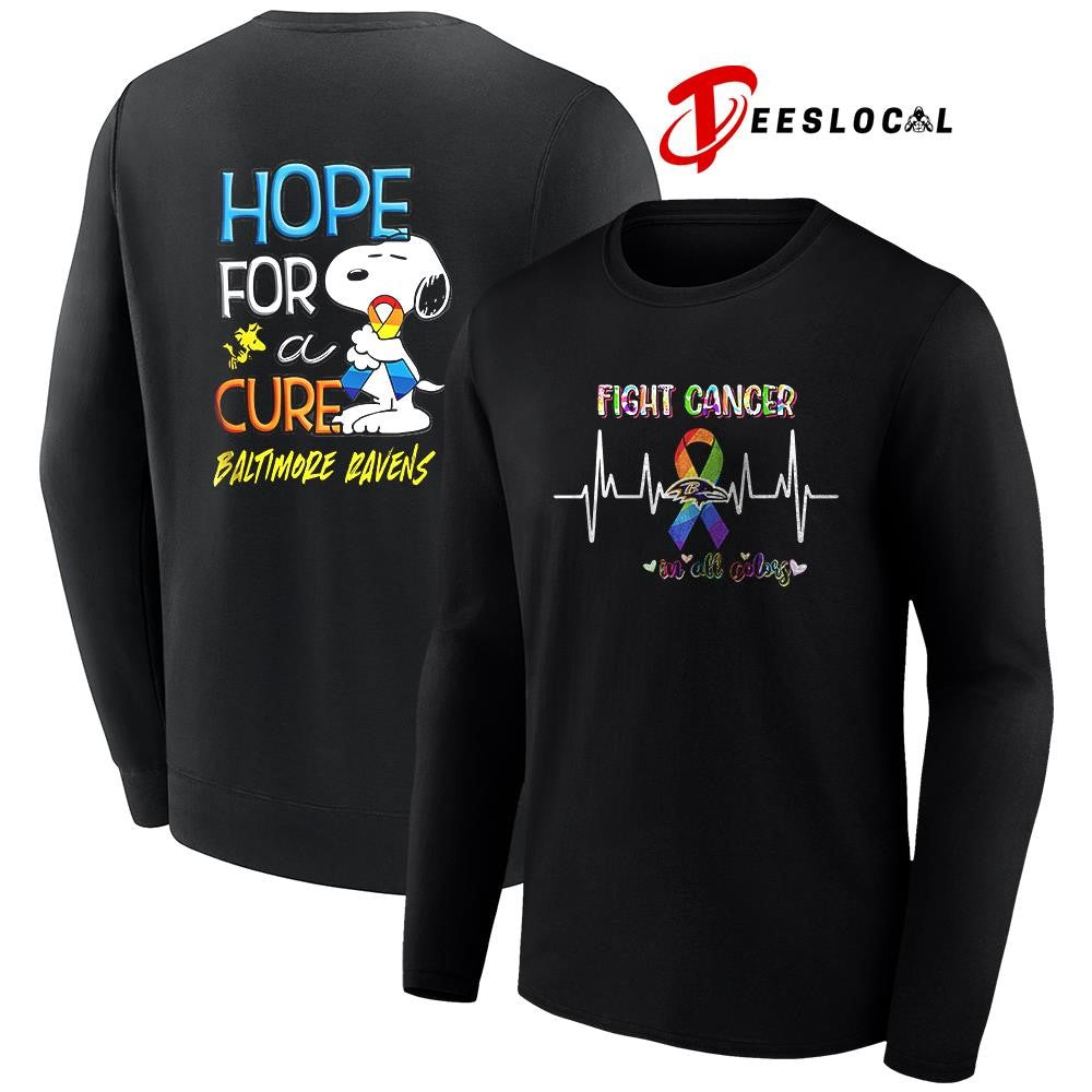Baltimore Ravens x Peanuts Snoopy fight cancer in all colors hope for a cure shirt