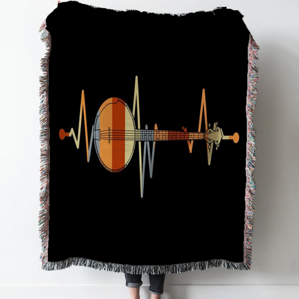 Banjo Heartbeat Bluegrass Woven Tapestry Throw Blanket with Fringe