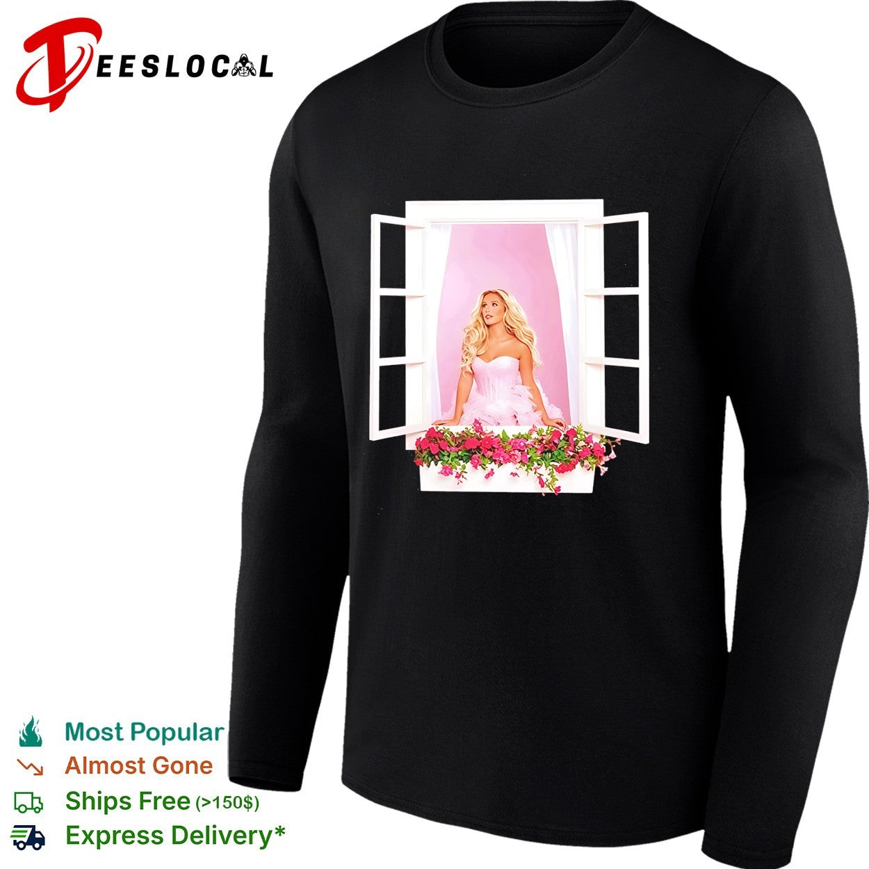 Barbie Movie Margot Robbie Doll Window Pink Floral Custom graphic shirt